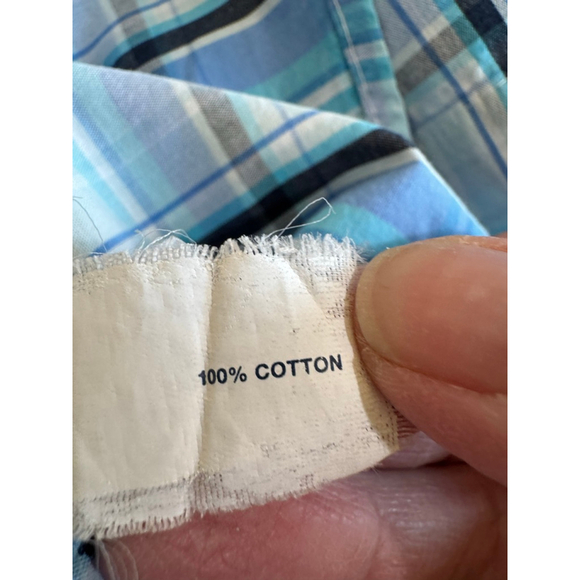 Men's GAP Blue White Plaid Fitted Short Sleeve Button Down Shirt L - Picture 6 of 6